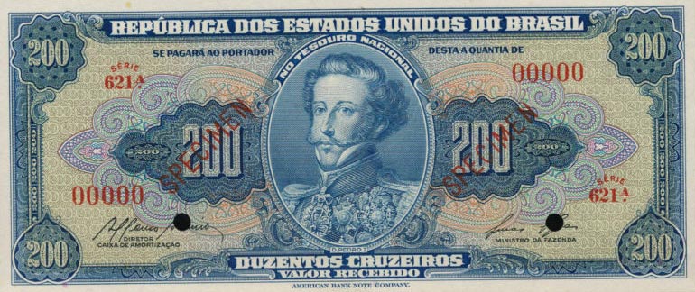 Front of Brazil p154s2: 200 Cruzeiros from 1955