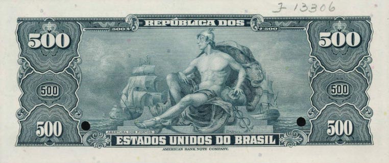 Back of Brazil p155s: 500 Cruzeiros from 1953