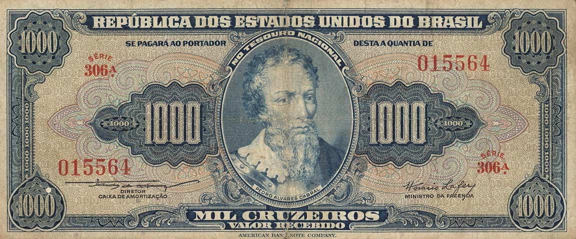 Front of Brazil p156a: 1000 Cruzeiros from 1953