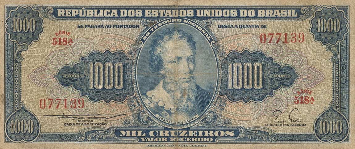 Front of Brazil p156b: 1000 Cruzeiros from 1953