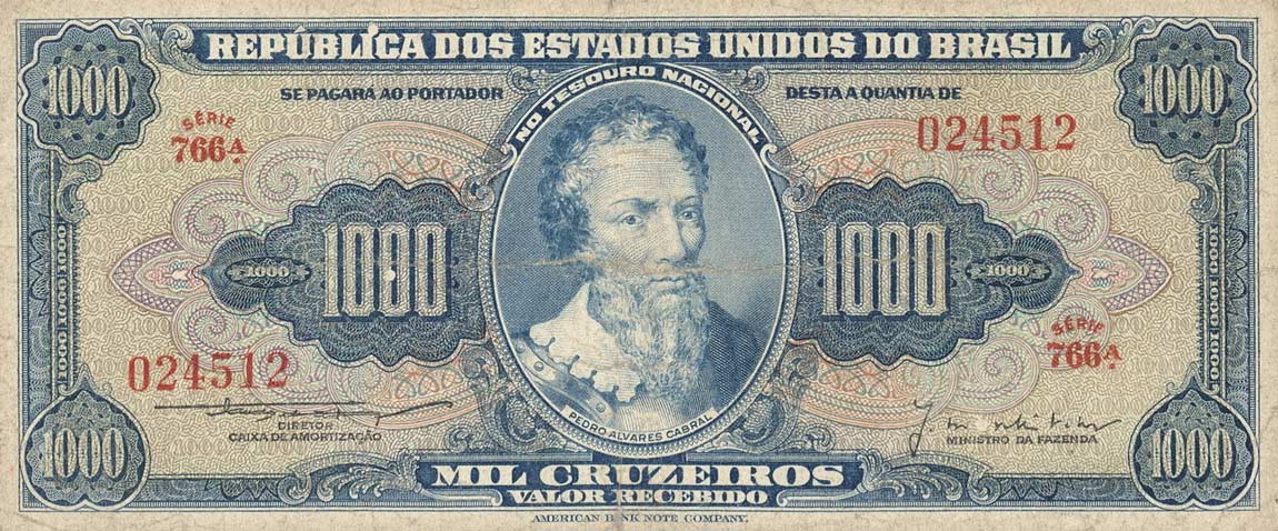 Front of Brazil p156c: 1000 Cruzeiros from 1953