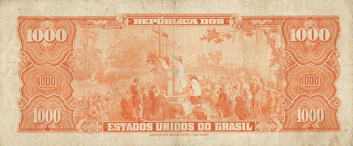 Back of Brazil p156d: 1000 Cruzeiros from 1953