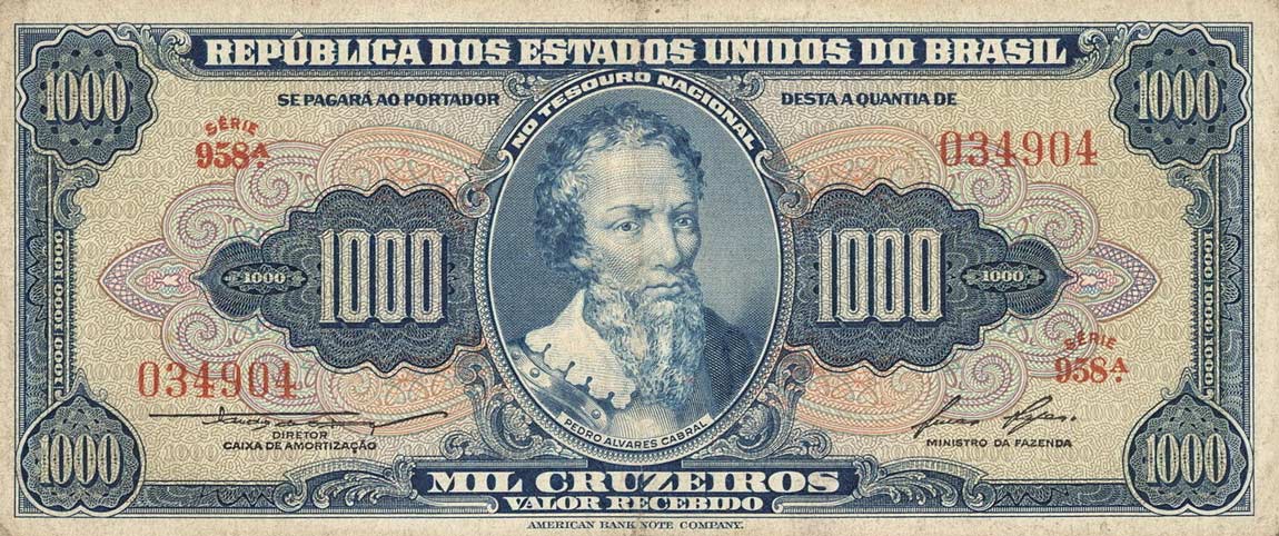 Front of Brazil p156d: 1000 Cruzeiros from 1953