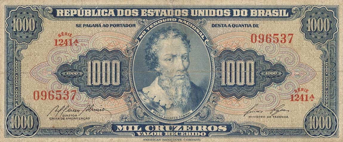 Front of Brazil p156e: 1000 Cruzeiros from 1953