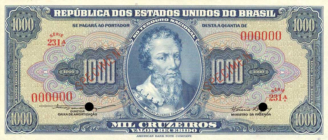 Front of Brazil p156s1: 1000 Cruzeiros from 1953