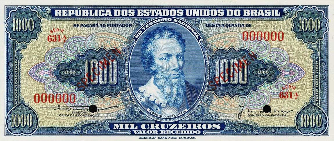 Front of Brazil p156s2: 1000 Cruzeiros from 1953