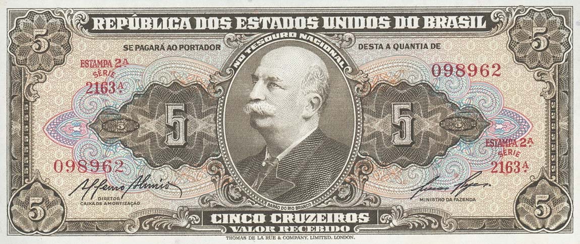Front of Brazil p158e: 5 Cruzeiros from 1953