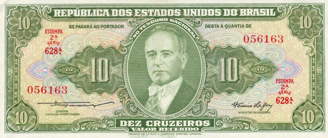 Front of Brazil p159a: 10 Cruzeiros from 1953