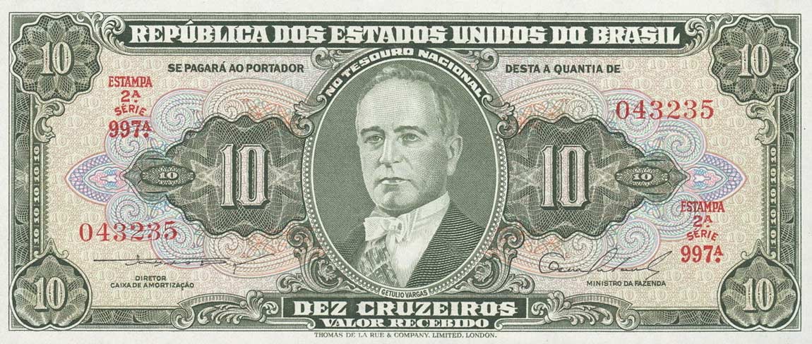 Front of Brazil p159b: 10 Cruzeiros from 1953