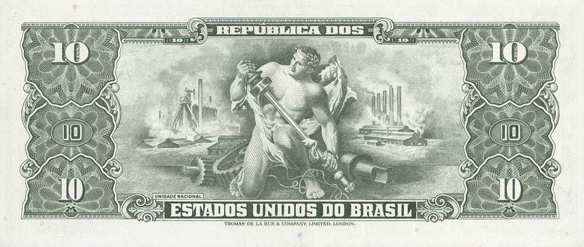 Back of Brazil p159d: 10 Cruzeiros from 1953