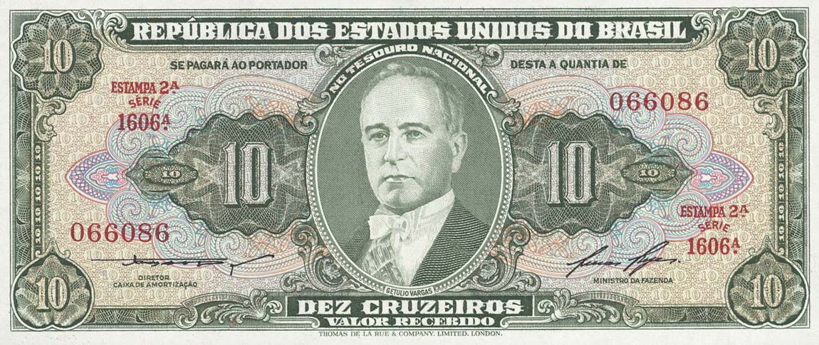 Front of Brazil p159d: 10 Cruzeiros from 1953