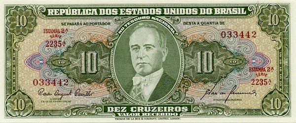 Front of Brazil p159f: 10 Cruzeiros from 1953