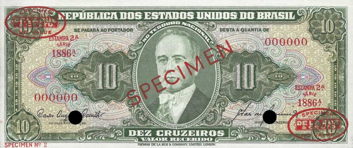 Front of Brazil p159s: 10 Cruzeiros from 1953