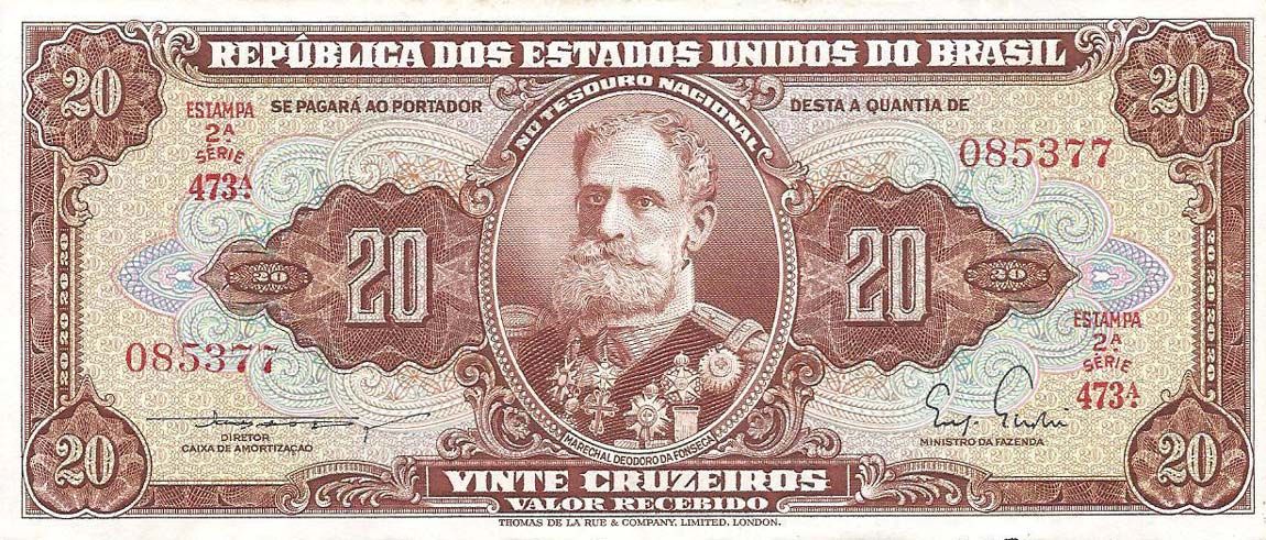 Front of Brazil p160a: 20 Cruzeiros from 1955