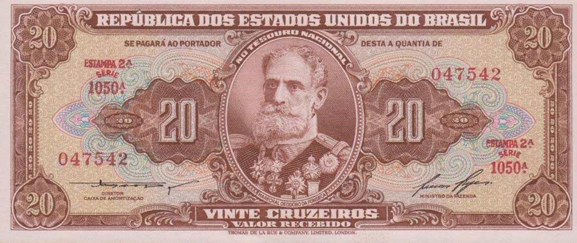 Front of Brazil p160b: 20 Cruzeiros from 1955