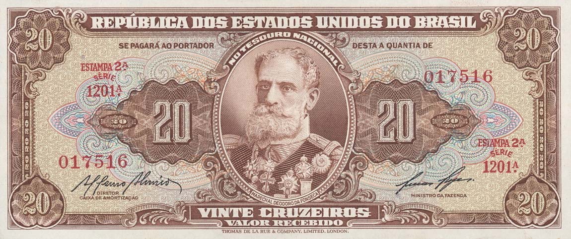 Front of Brazil p160c: 20 Cruzeiros from 1955