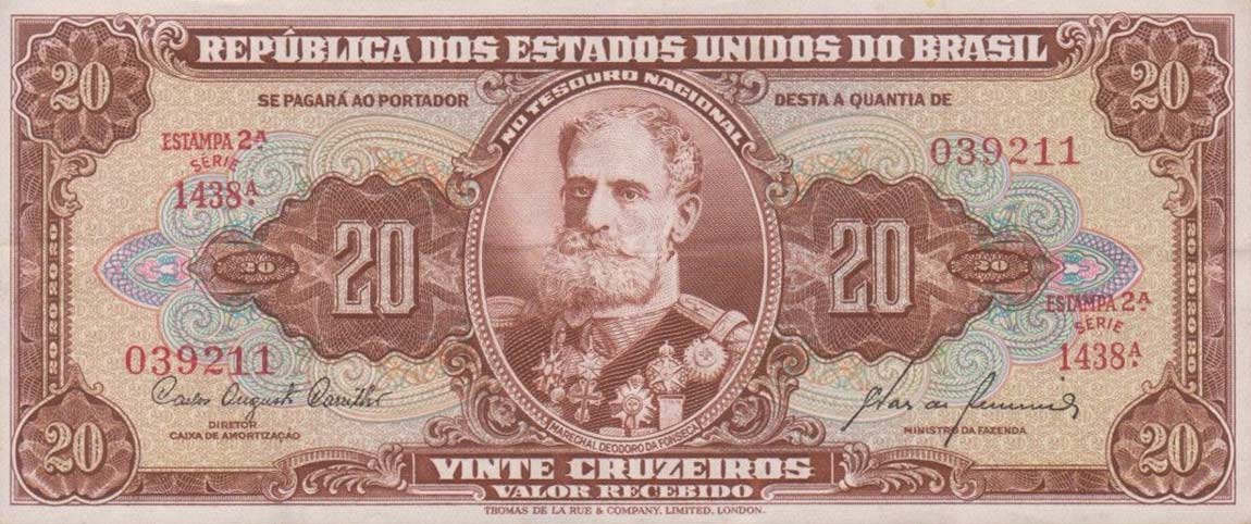 Front of Brazil p160d: 20 Cruzeiros from 1955