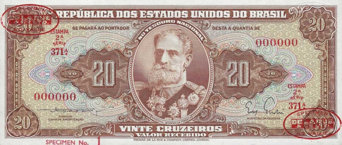 Front of Brazil p160s: 20 Cruzeiros from 1955