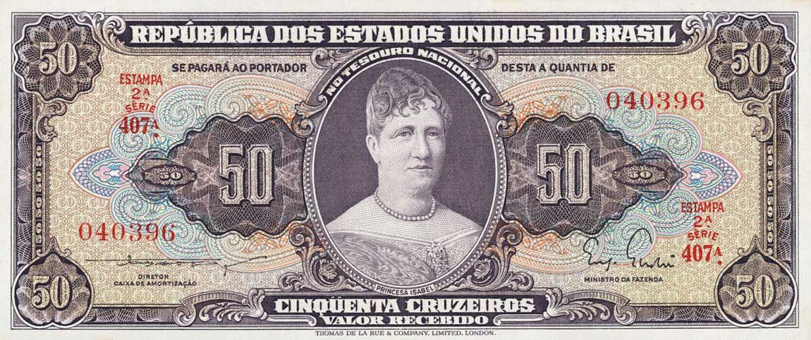 Front of Brazil p161b: 50 Cruzeiros from 1954