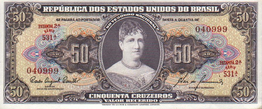 Front of Brazil p161c: 50 Cruzeiros from 1954