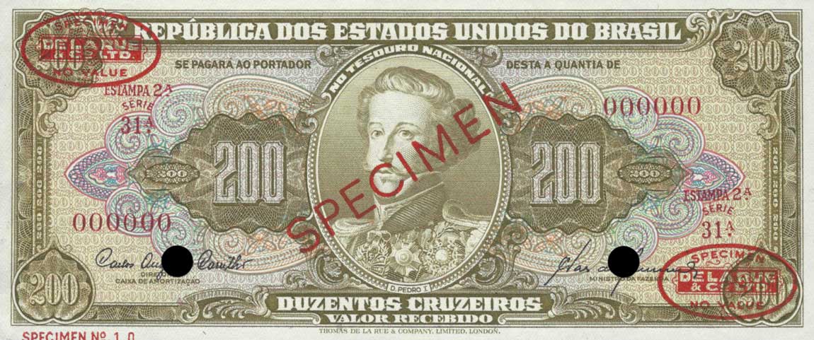 Front of Brazil p163s: 200 Cruzeiros from 1960