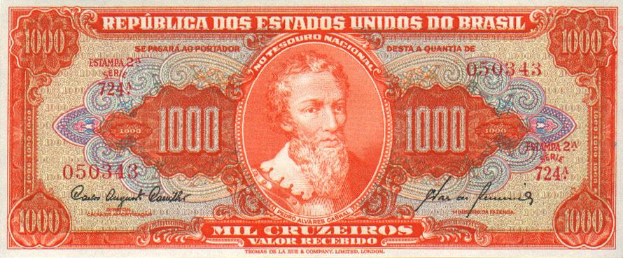 Front of Brazil p165a: 1000 Cruzeiros from 1960