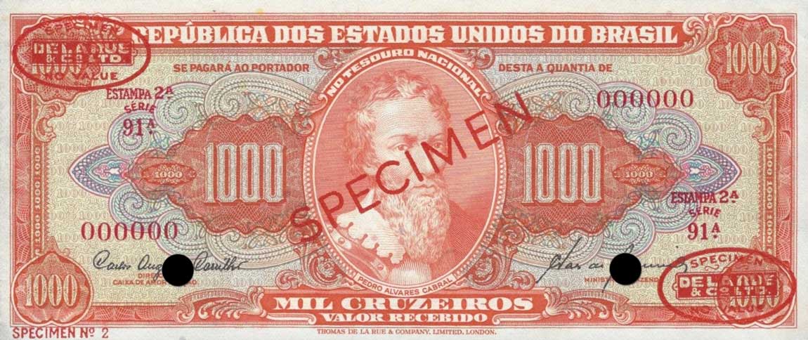 Front of Brazil p165s: 1000 Cruzeiros from 1960