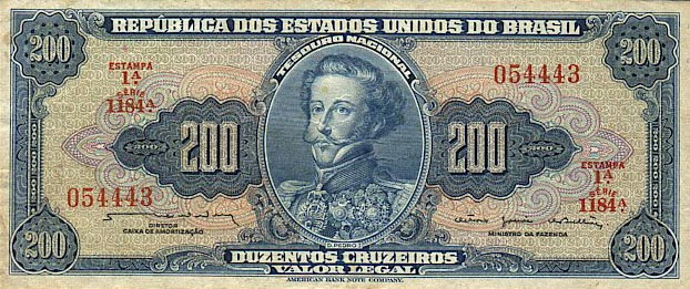 Front of Brazil p171b: 200 Cruzeiros from 1964