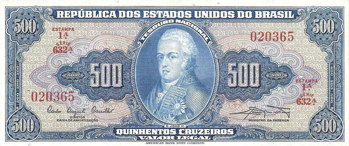 Front of Brazil p172a: 500 Cruzeiros from 1961