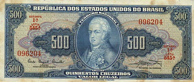 Front of Brazil p172b: 500 Cruzeiros from 1962