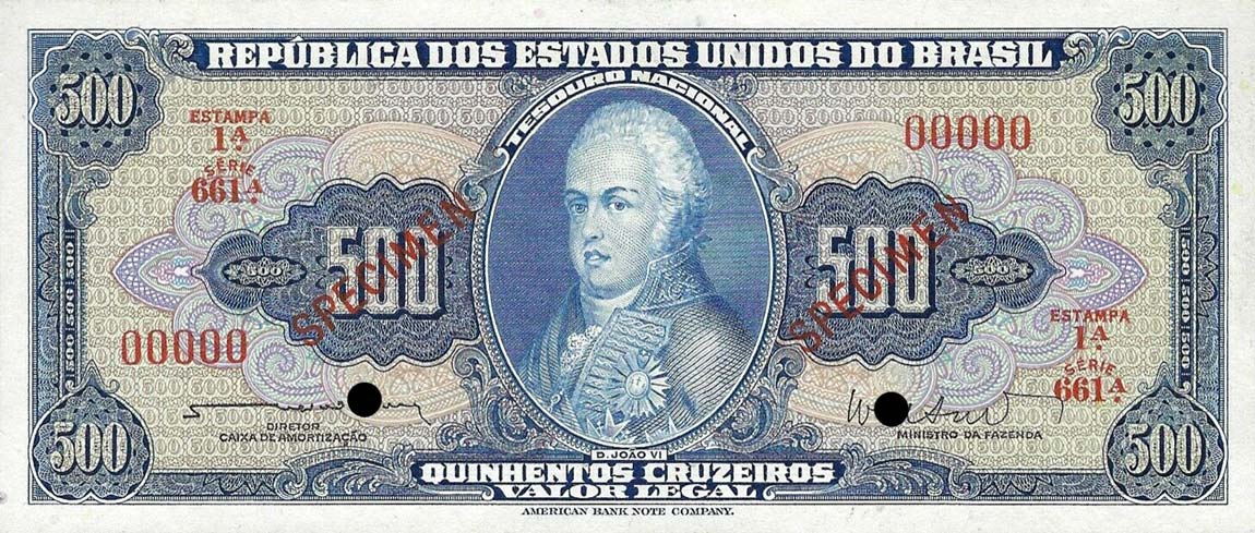 Front of Brazil p172s: 500 Cruzeiros from 1961