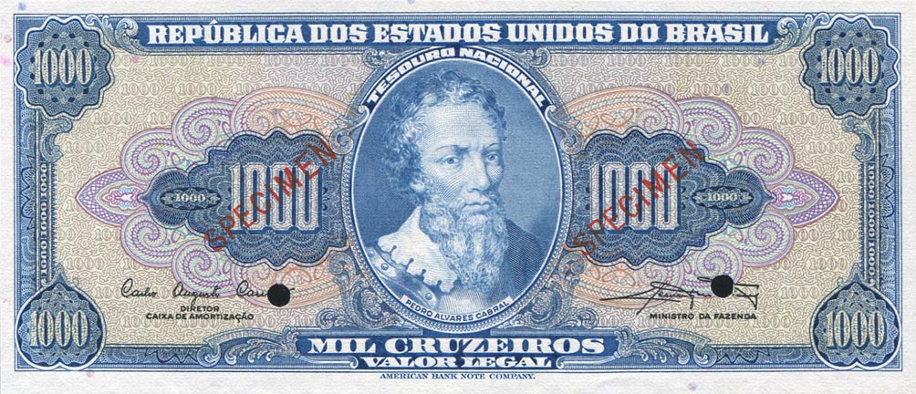 Front of Brazil p173s: 1000 Cruzeiros from 1961