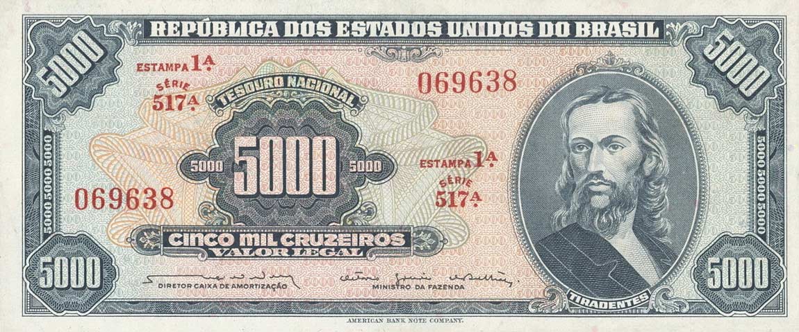 Front of Brazil p174b: 5000 Cruzeiros from 1964