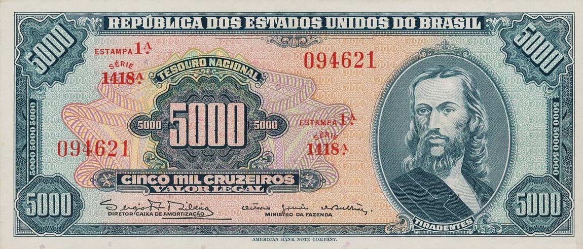 Front of Brazil p174c: 5000 Cruzeiros from 1965