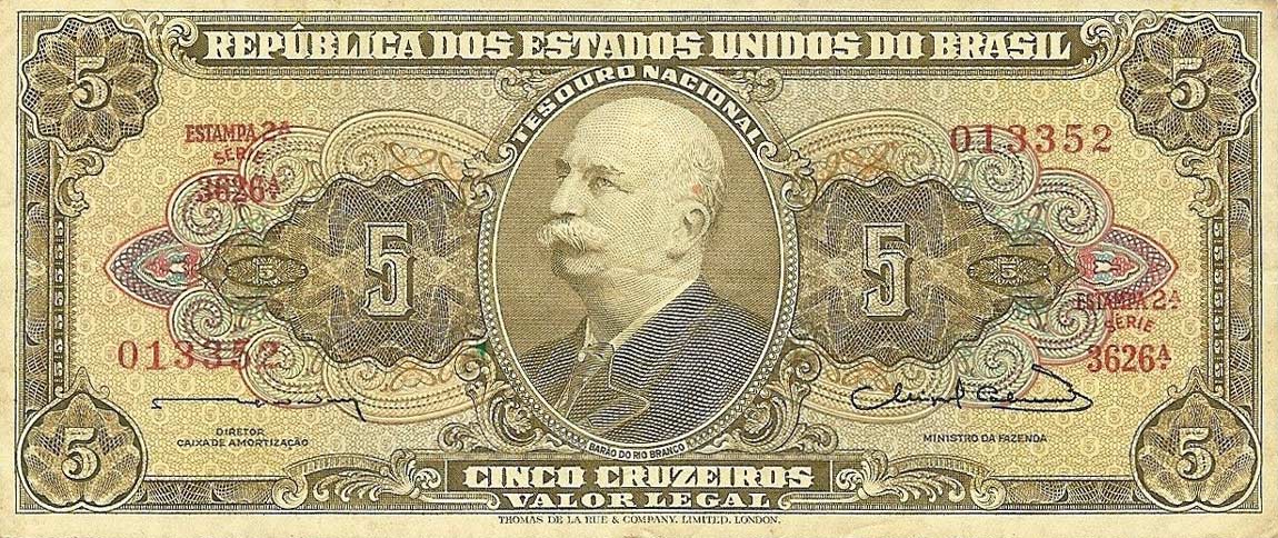 Front of Brazil p176b: 5 Cruzeiros from 1963