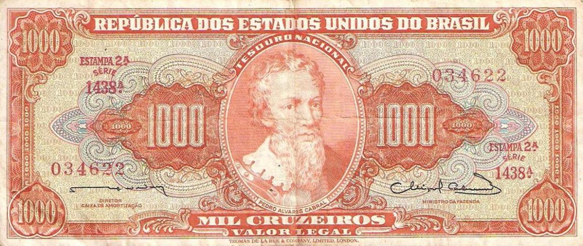 Front of Brazil p181a: 1000 Cruzeiros from 1963