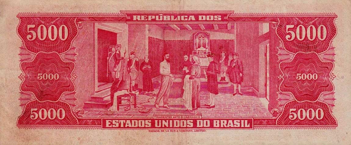 Back of Brazil p182Aa: 5000 Cruzeiros from 1965