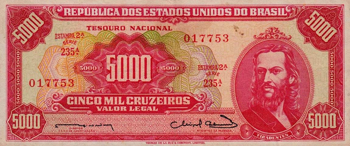 Front of Brazil p182Aa: 5000 Cruzeiros from 1965