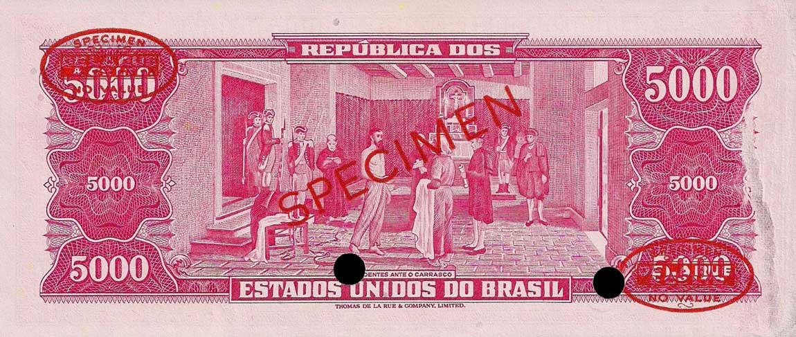 Back of Brazil p182As: 5000 Cruzeiros from 1965