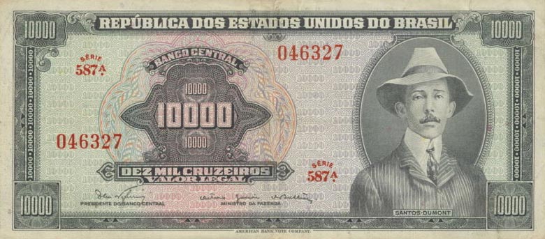 Front of Brazil p182Bb: 10000 Cruzeiros from 1966