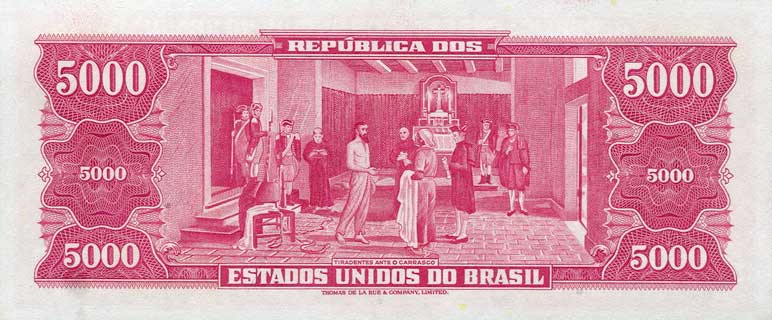 Back of Brazil p182b: 5000 Cruzeiros from 1964