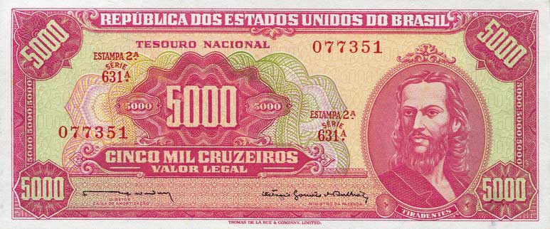 Front of Brazil p182b: 5000 Cruzeiros from 1964