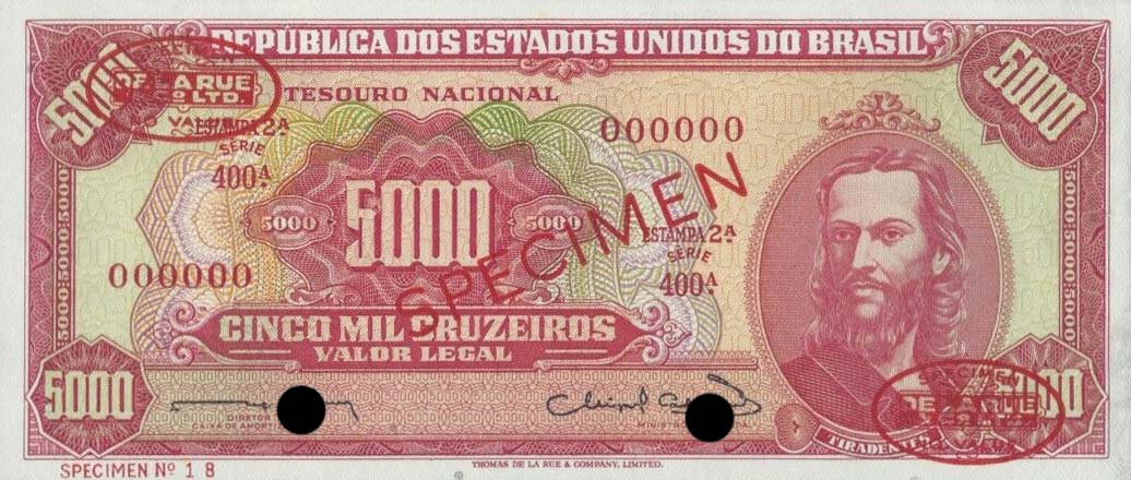 Front of Brazil p182s: 5000 Cruzeiros from 1963