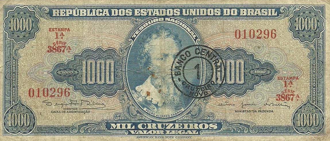 Front of Brazil p187a: 1 Cruzeiro Novo from 1966