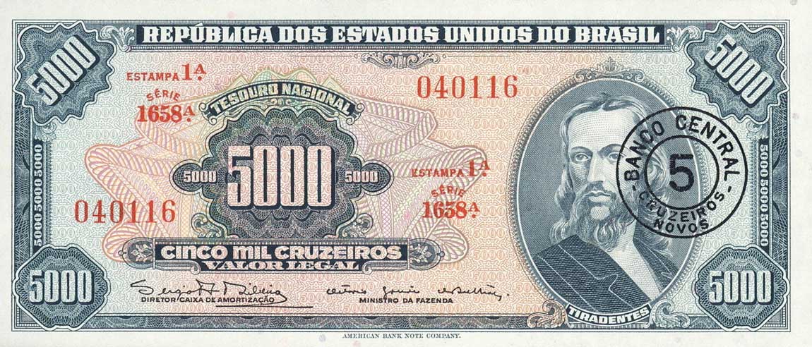 Front of Brazil p188a: 5 Cruzeiros Novos from 1966