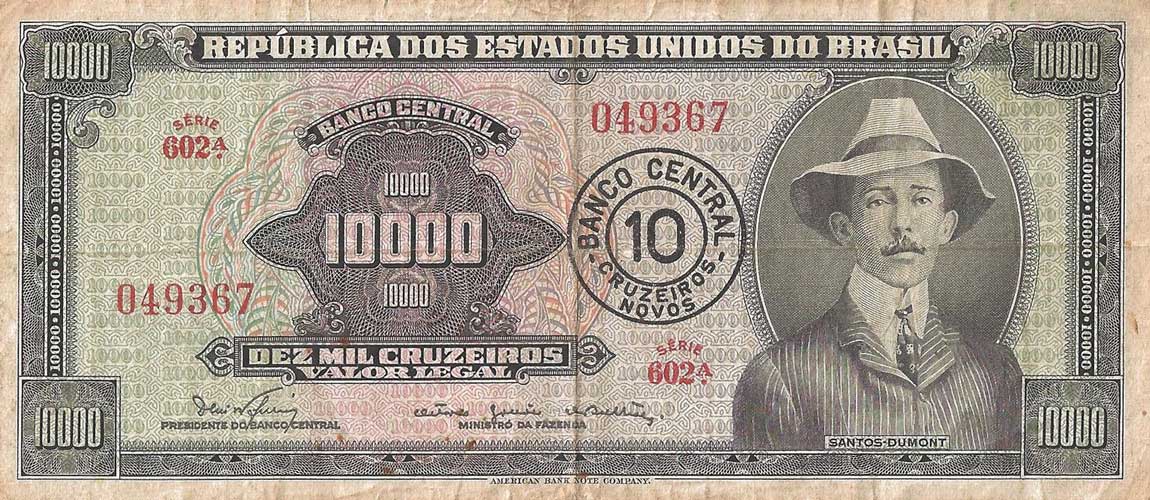 Front of Brazil p189a: 10 Cruzeiros Novos from 1966