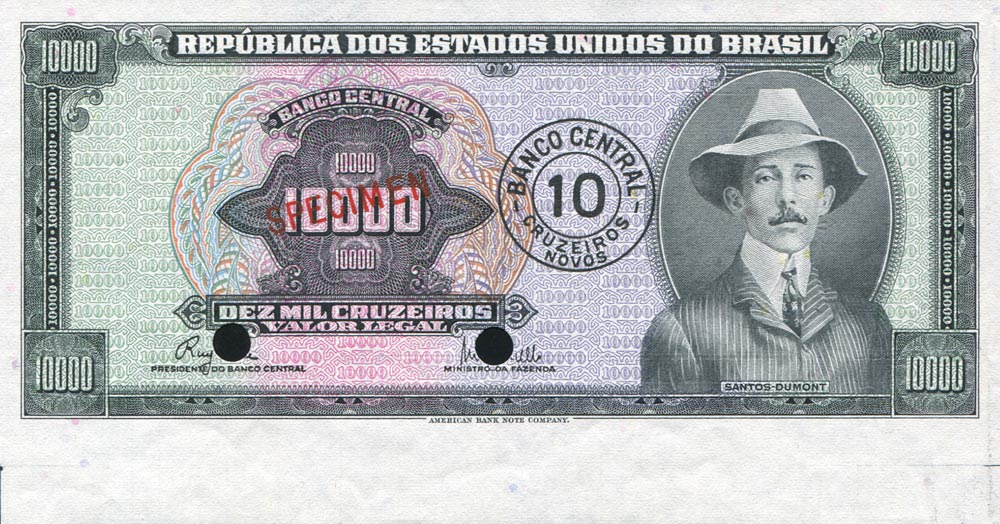 Front of Brazil p189s: 10 Cruzeiros Novos from 1967