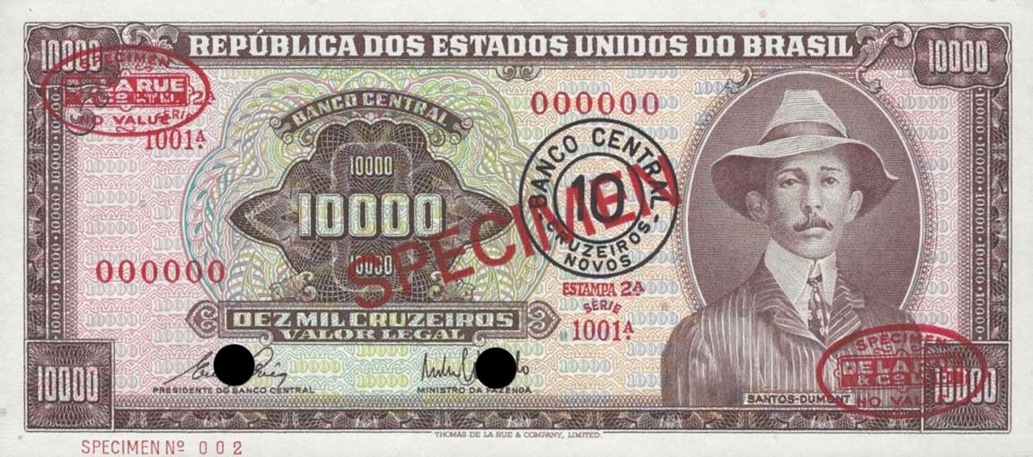 Front of Brazil p190s: 10 Cruzeiros Novos from 1967