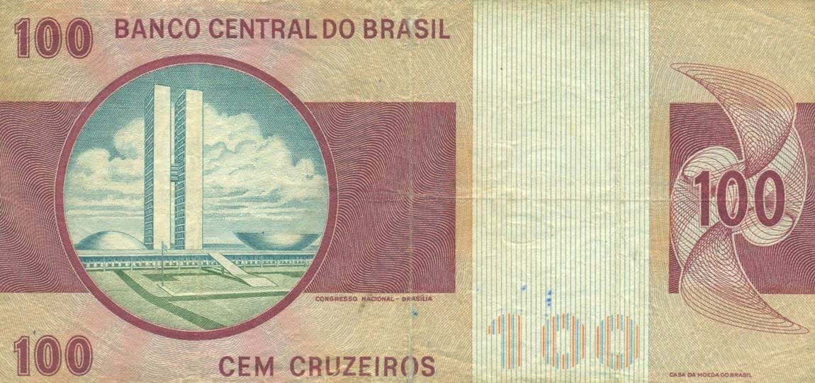 Back of Brazil p195a: 100 Cruzeiros from 1970