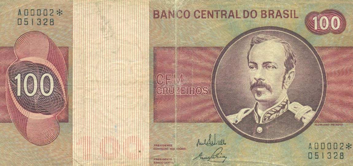 Front of Brazil p195a: 100 Cruzeiros from 1970